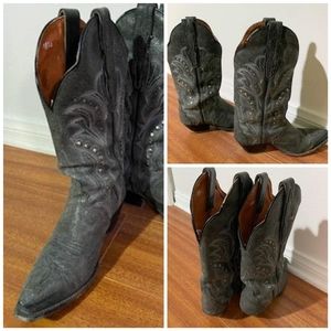 Dan Post Distressed Studded Cowboy Boots Charcoal Gray Size 6.5